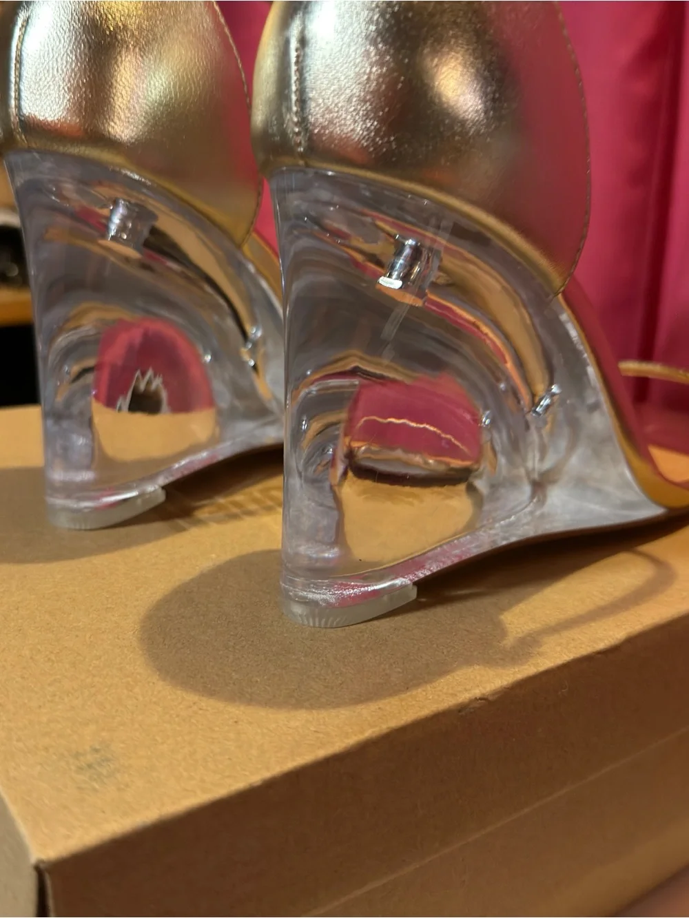 Steve Madden Gold Metallic Ankle-Strap Clear Block Heel Sandals